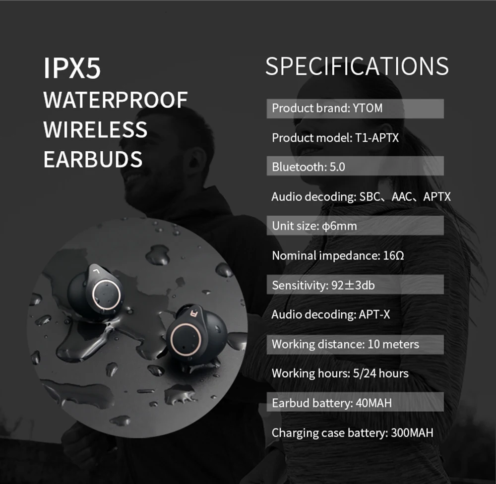 Наушники APTX ACC Bluetooth 5,0, беспроводные наушники, bluetooth-гарнитура, HiFi CVC8, шумоподавление, наушники с микрофоном, HD вызов