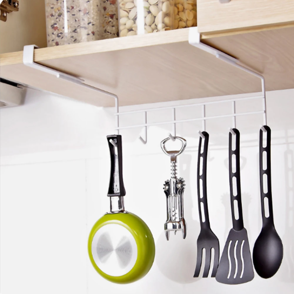 

Multifunctional Cabinet Under Hook Kitchen Metal Storage Hanging Holder Shelf Home Storage Rack Nailless Hanging Organizer