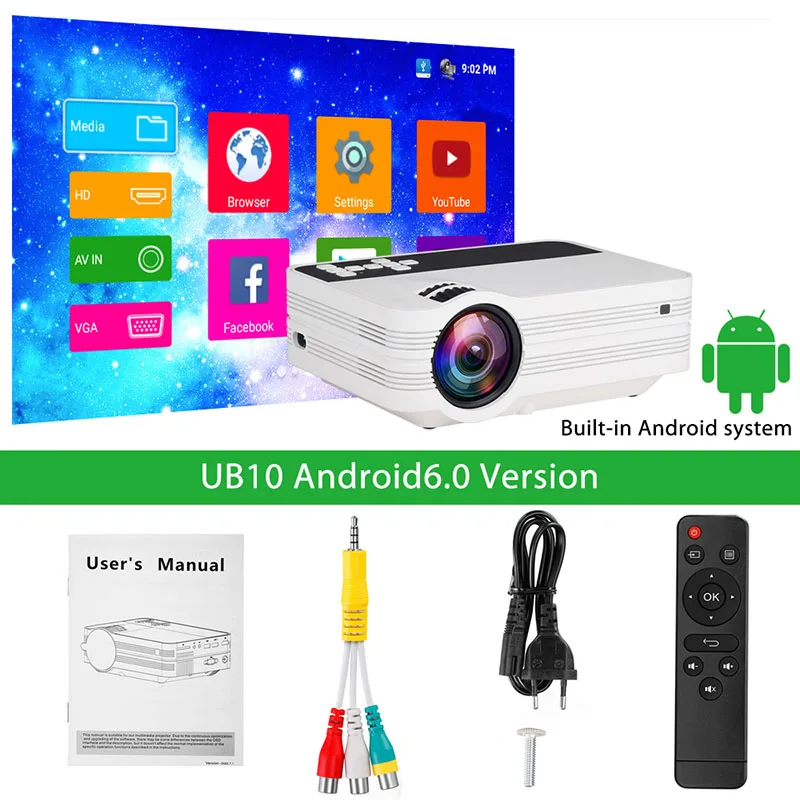 ThundeaL мини-проектор UB10 Android WiFi 3D светодиодный проектор 2000 люмен ТВ домашний кинотеатр LCD видео USB VGA поддержка 1080 P HD мультимедийный проектор - Цвет: Android Version