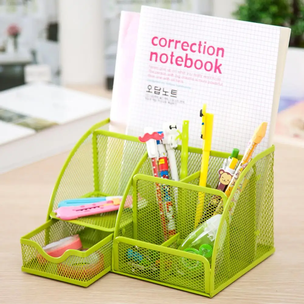  9 Grids Desk Organizer Multi-function Metal Fuselage More Durable Mesh Pen Holder School Offices St