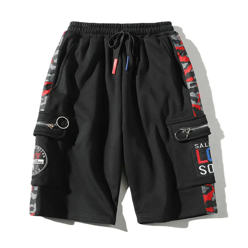 Black Red Повседневные летние мужские шорты, новинка, уличная одежда, камуфляж, пэчворк, мужские шорты с боковыми карманами, бермуды, пляжные мужские шорты, Homme - Цвет: Black Red