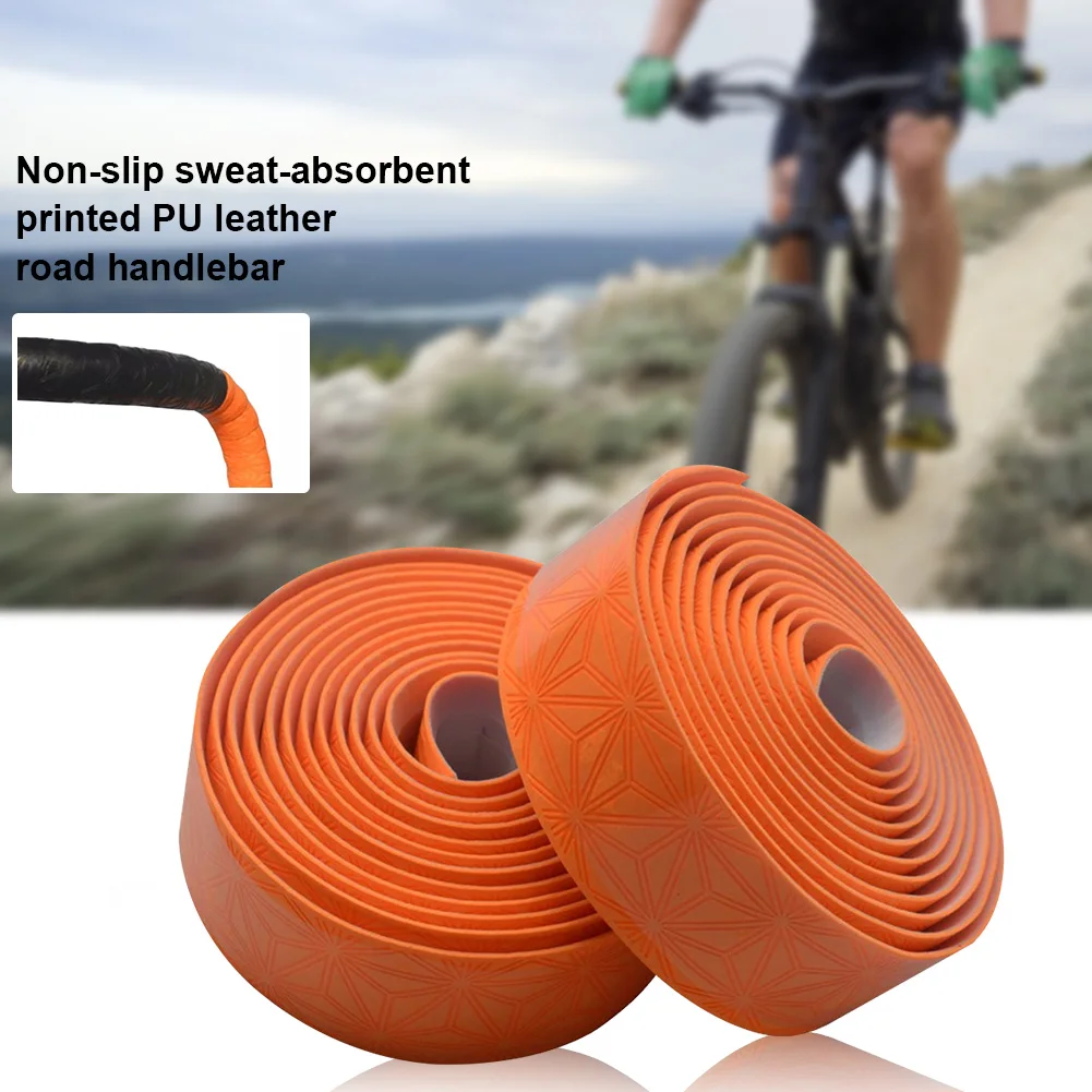 

2 Pcs Reusable Printed Cycling Handle Tape Practical Outdoor Anti Slip Replacement PU Leather Grips Road Bike Accessories Strap
