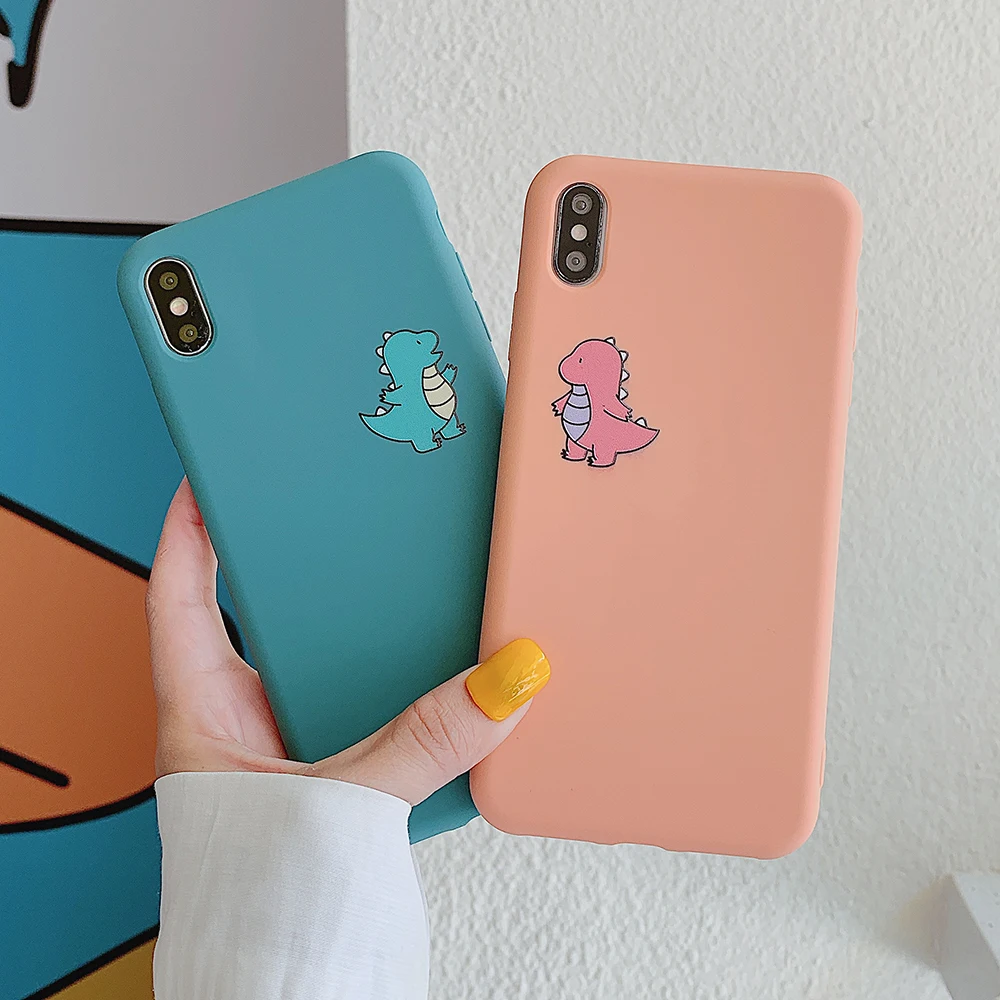 

LOVECOM Cartoon Dinosaur Phone Case For iPhone XR XS Max 6 6S 7 8 Plus X Luxury Soft TPU Candy Color Couple Phone Back Cover