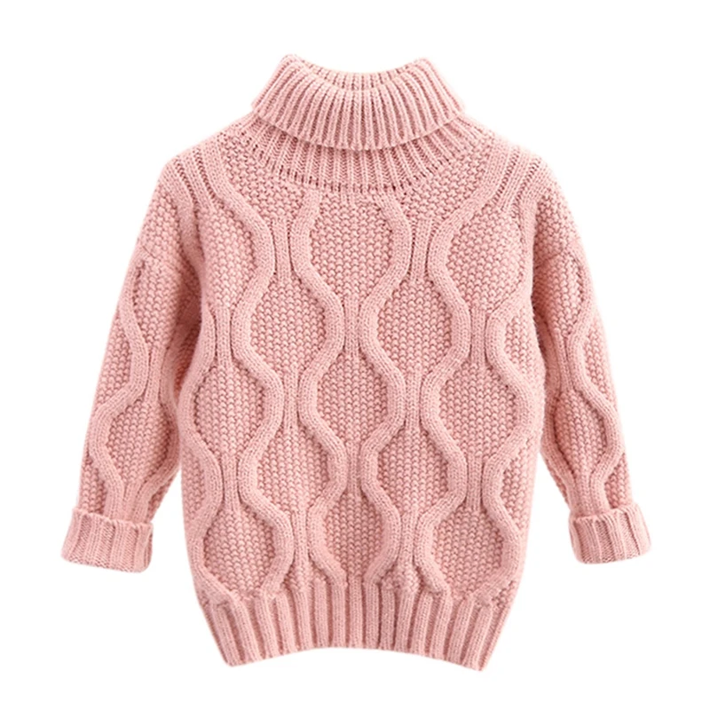 Детский свитер; пуловер для мальчиков и девочек; топы для малышей; однотонные свитера с высоким воротником; зимний теплый вязаный свитер; Топ для мальчиков и девочек - Цвет: Pink