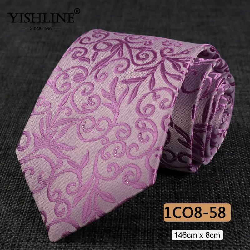1CO8-58 YISHLINE, распродажа, 8 см, мужские галстуки, классический галстук, синий, для мужчин, в полоску, в клетку, серый, розовый, деловой галстук для жениха, свадебные аксессуары - Цвет: 1CO8-58
