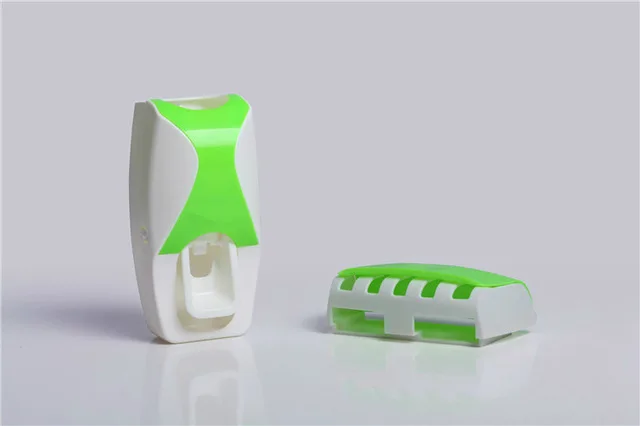 Модный домашний набор для ванной комнаты, автоматическая Дозатор зубной пасты+ 5 шт. держатель для зубной щетки, семейный набор, настенный держатель для ванной комнаты - Цвет: Зеленый