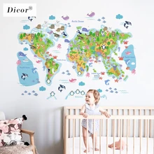 DICOR 3 вида мультфильм карта мира настенные наклейки в виде животных для детской комнаты Детская DIY Фреска креативная Водонепроницаемая Наклейка ПВХ обои Новинка