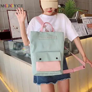 

3 ways use Hit Color Backpack Canvas Foldable Women Bag Shoulder School Backpack sac a dos