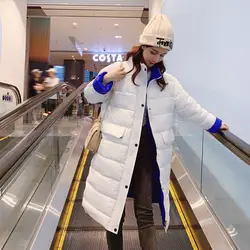 Новый стиль Модный пуховик женский Dongdaemun смешанные цвета Тонкое хлопковое пальто женское длинное модное пальто
