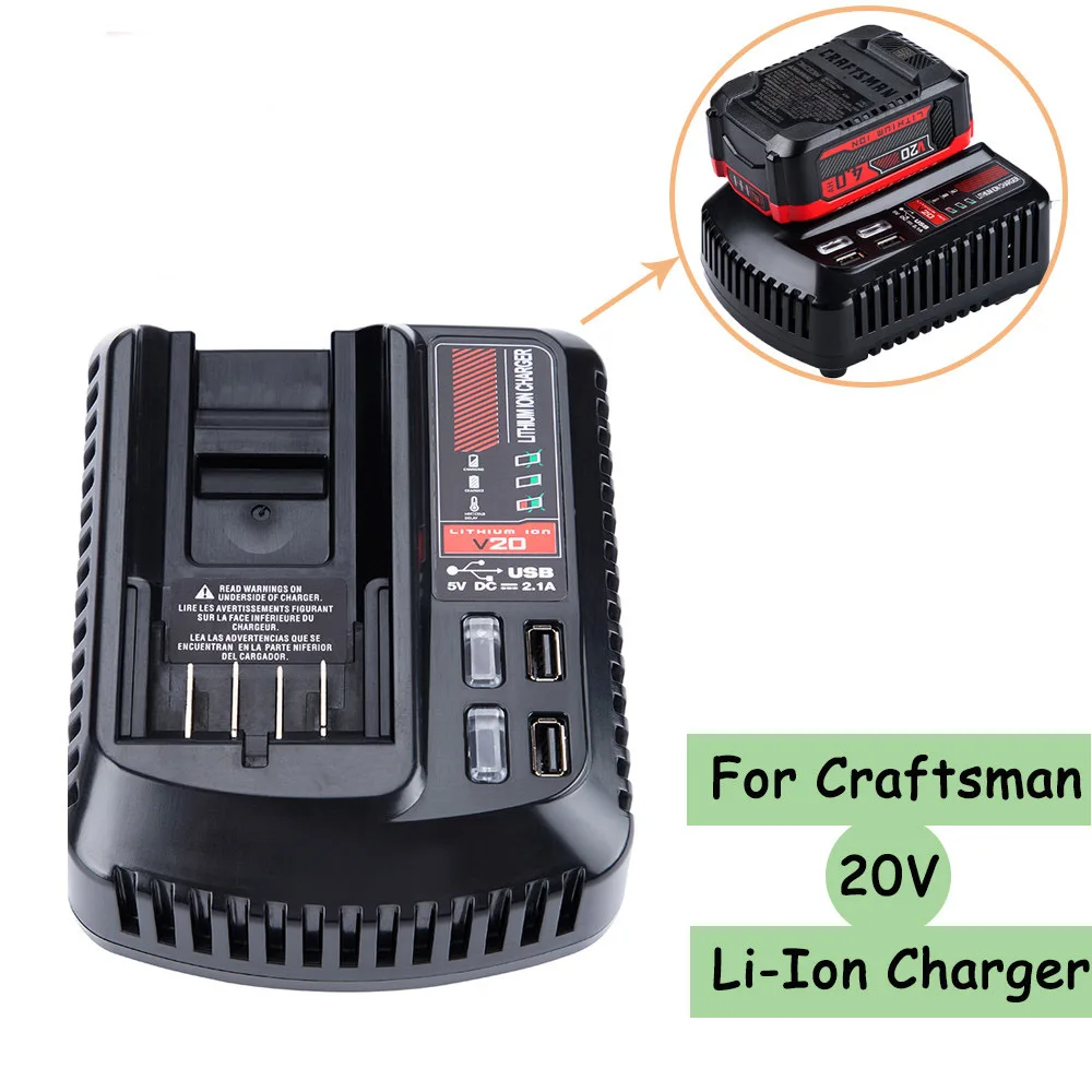For Craftsman Cmcb102 100v/240v 20v 2a Li-ion Battery Chargerrechargeable  Power Tool Lithium Battery Charger With Dual Usb - Chargers - AliExpress