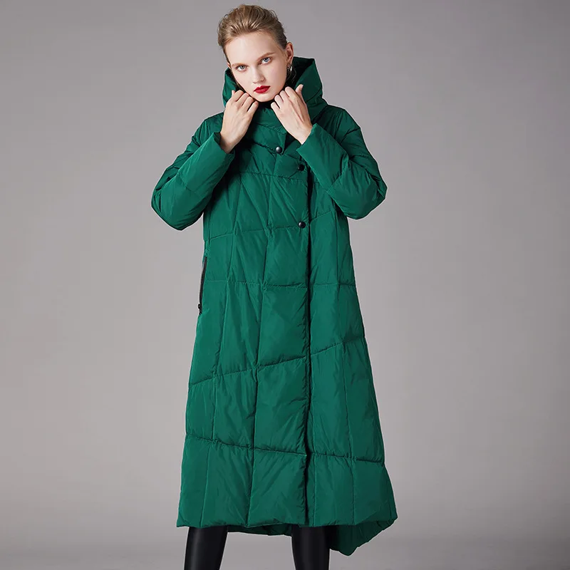 

Oversize White Duck Down 2020 winter Women's Thick Loose Stand-up Collar Mid-length Down Coat Female Brand Green Down Jacket