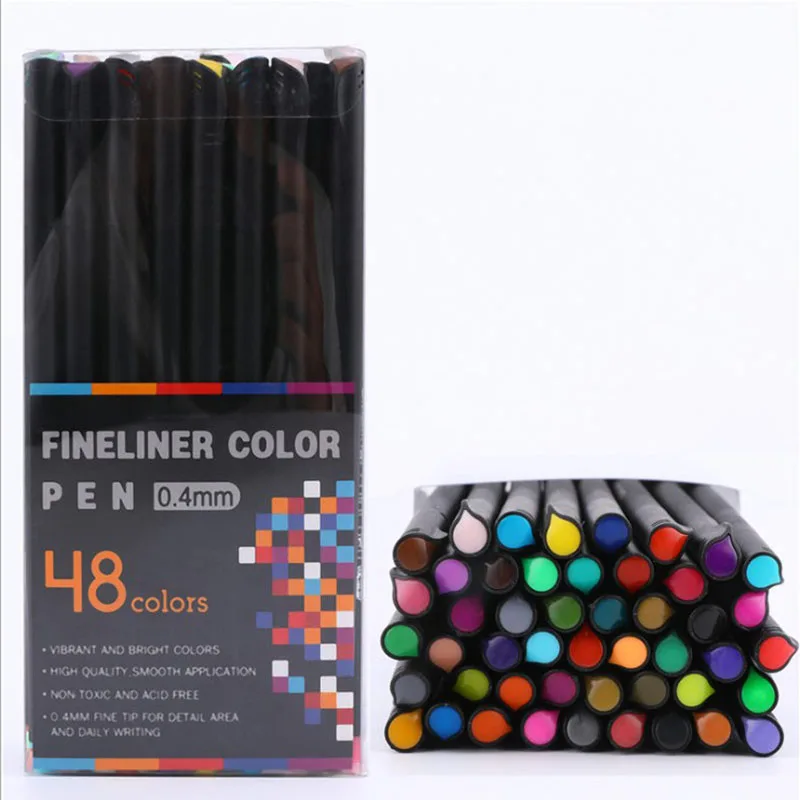 

48 Colors 0.4mm Tip Sketch Marker School Office Fine Line Water Color Pen Drawing Stationery Smooth Art Supplies
