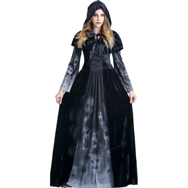 Хэллоуин женское платье смерти Ужасный Череп роль костюм для игры плащ сценический костюм для женщин TH36