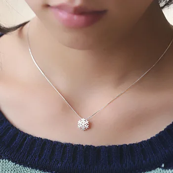 

TSHOU103 S925 silver snowflake necklace women short clavicle chain fresh and simple pendant accessories