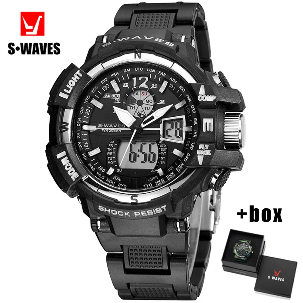  SWAVES Dual Display Watches Mens 2019 Military Water Resistant Reloj Hombre Plastic Casual Quartz L