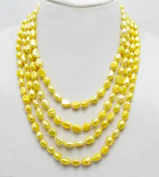 

100'' Trendy Women Necklace with Yellow Freshwater Pearl Baroque 8-9mm