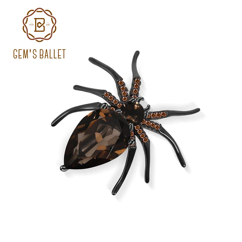Натуральный дымчатый кварц GEM'S BALLET броши пауки для фото черное серебро 925 пробы