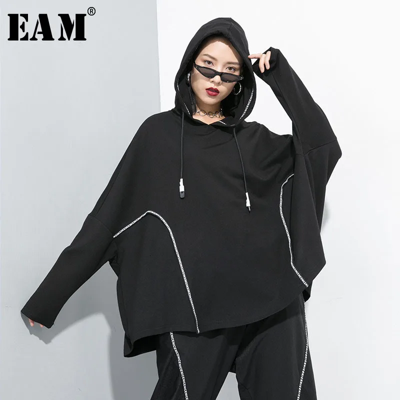 

[EAM] Loose Fit Big Size Oversize Sweatshirt New Round Neck Long Batwing Sleeve Women Big Size Fashion Autumn Winter 2019 1D213