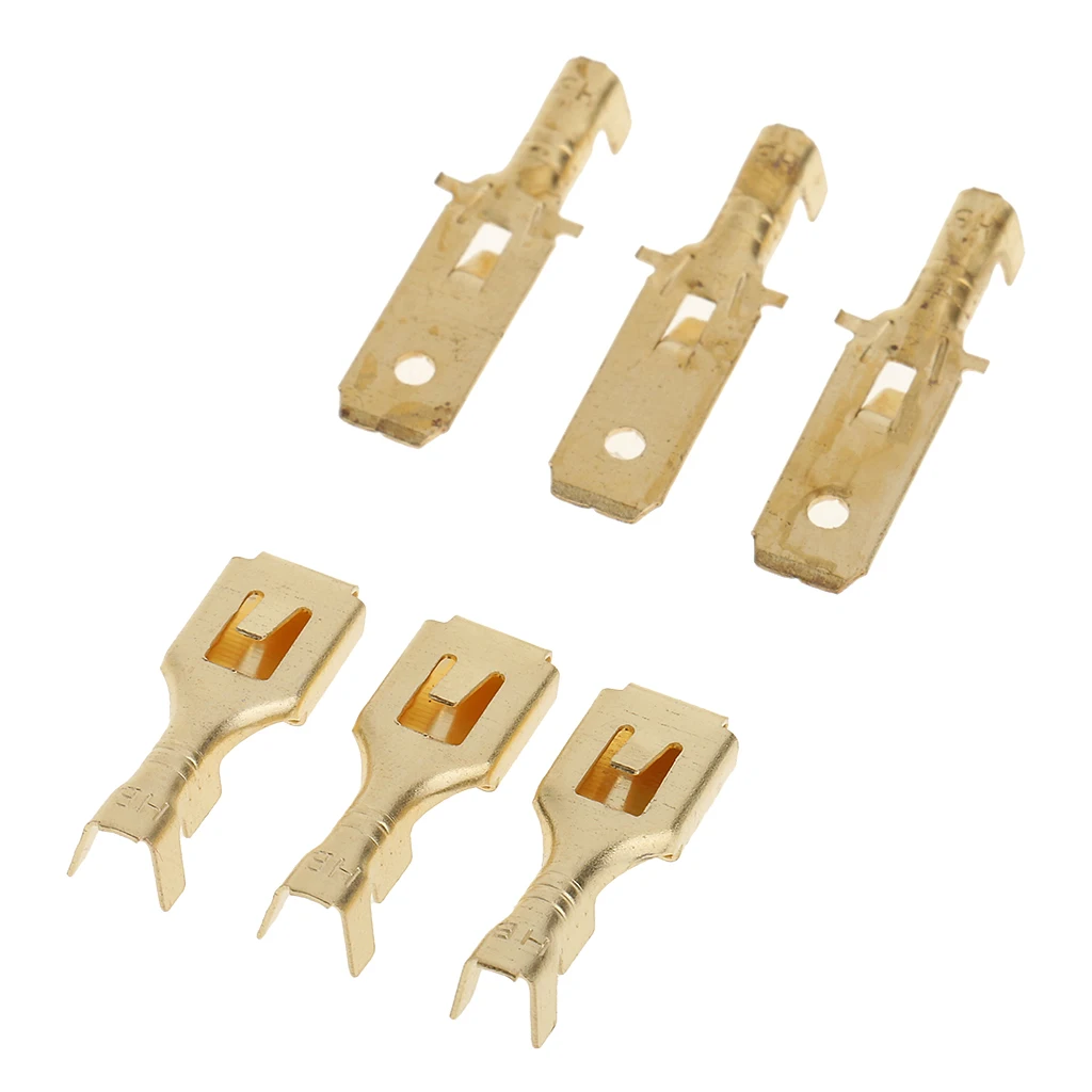 30 Kits 6.3mm 2 3 4 PIN Brass Crimp Terminal Cable Locking Tab Spade Connector