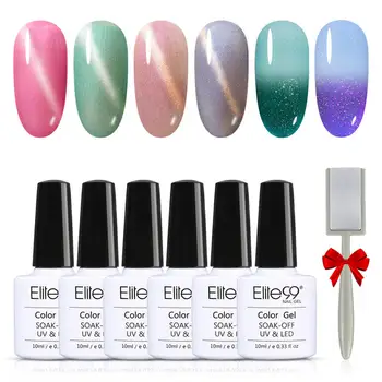 Elite99 6PCS Laser Thermische Ändern Glitter Gel Polish Set 10ml + Magnet Katze Auge UV Nail art Gel lack Maniküre Geschenk Sets