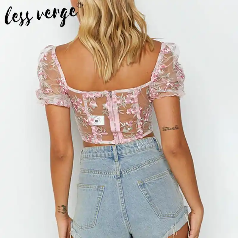 white mesh floral top