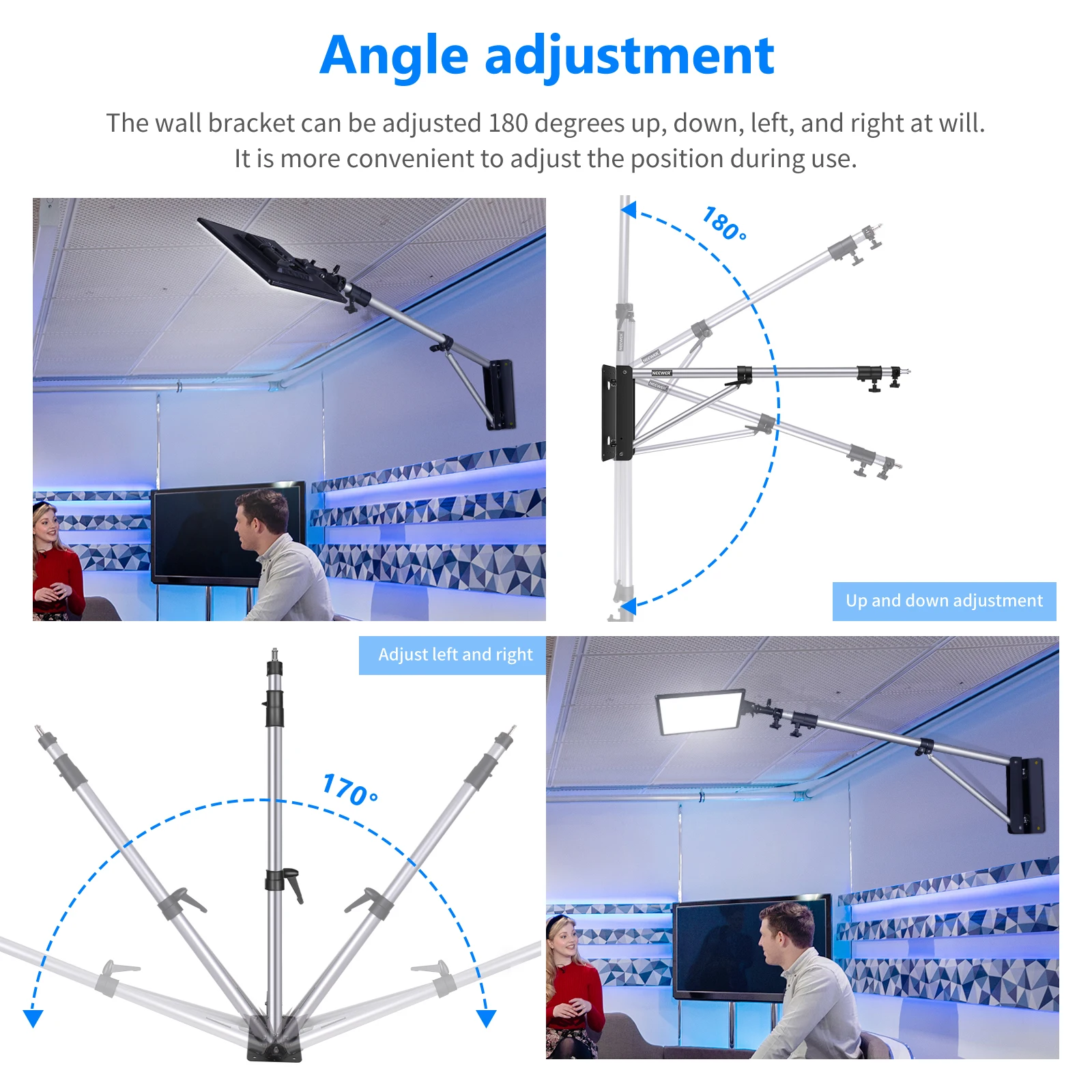 Silver 180 Degree Rotation Max Length 66.5 inches/169centimeters Neewer Wall Mounting Boom Arm with Triangle Base for Photography Studio Video Strobe Light Monolight Softbox Umbrella Reflector 