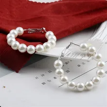 חדש Boho לבן חיקוי פרל עגול מעגל חישוק עגילי Oversize פרל עיגול עגילי אופנה תכשיטים אלגנטיים(China)