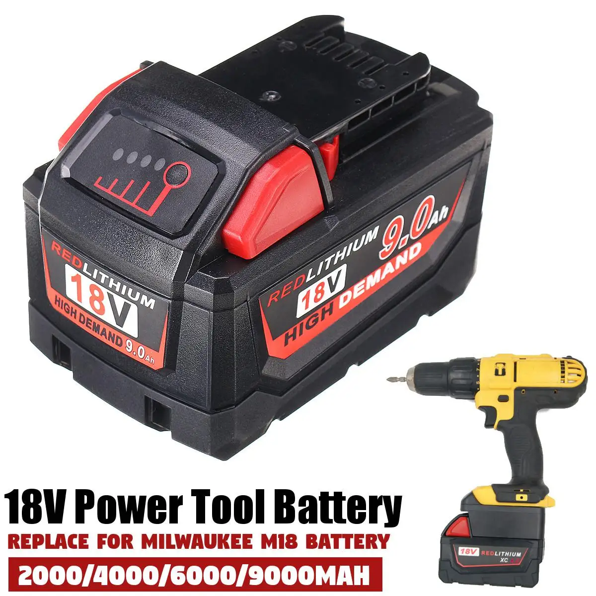 

18V Lithium Battery Li-ion Battery Power Tools Rechargeable Electric Drill For Cordless Screwdriver Battery for Milwaukee M18