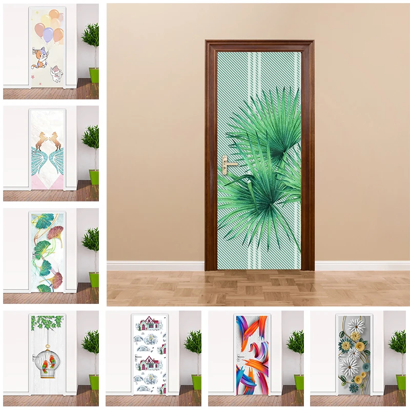 Cartoon Door Sticker Waterproof PVC DIY Self-adhesive 3D Stereoscopic Wallpaper for Bathroom Living Room Doors Home Decor Photo