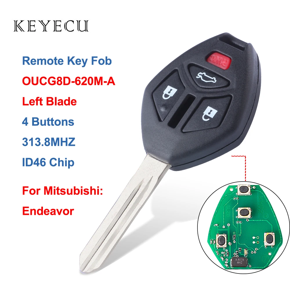Keyecu 3+ 1 кнопки с левым лезвием дистанционный ключ-брелок от машины 313,8 МГц для Mitsubishi Endeavor 2007 2008 2009 2010 2011 OUCG8D-620M-A