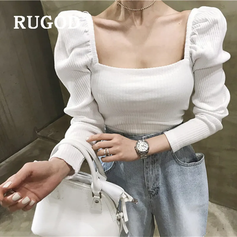 RUGOD новинка 2019 Осенний Однотонный женский свитер пуловер с квадратным воротником