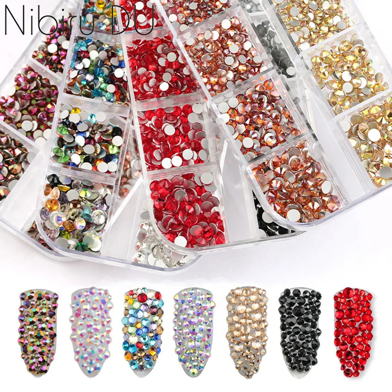 12 Grids Mixed Rhinestones Nail Art Decoration Multisize Crystals Nail