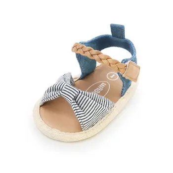 

Baby Girls Summer Beach Sandals Soft Sole Infant Princess Flats Lace Striped Dotted Bowknot Toddler Non-Slip Walking Crib Shoes