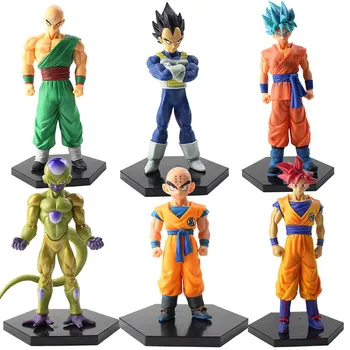 

6pcs/lot 10-17cm Dragon Ball Z Son Goku Kulilin Tien Shinhan Vegeta Frieza PVC Action Figure Model Toy with black base model toy