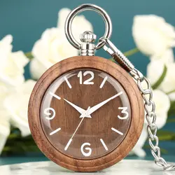Классический деревянный чехол из грецкого ореха для мужчин и женщин кварцевые карманные часы с арабскими цифрами Круглый циферблат