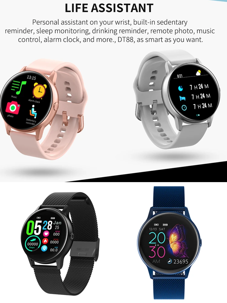 GOLDENSPIKE DT88 Smart Watch IP68 waterproof Heart rate monitor Smartwatch Message reminder Fitness tracker For Android and IOS