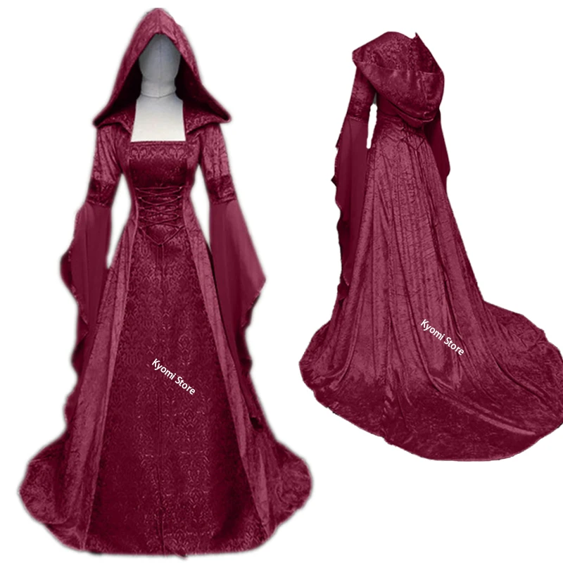 Plus tamanho cosplay dia das bruxas medieval vestido celta vintage ...