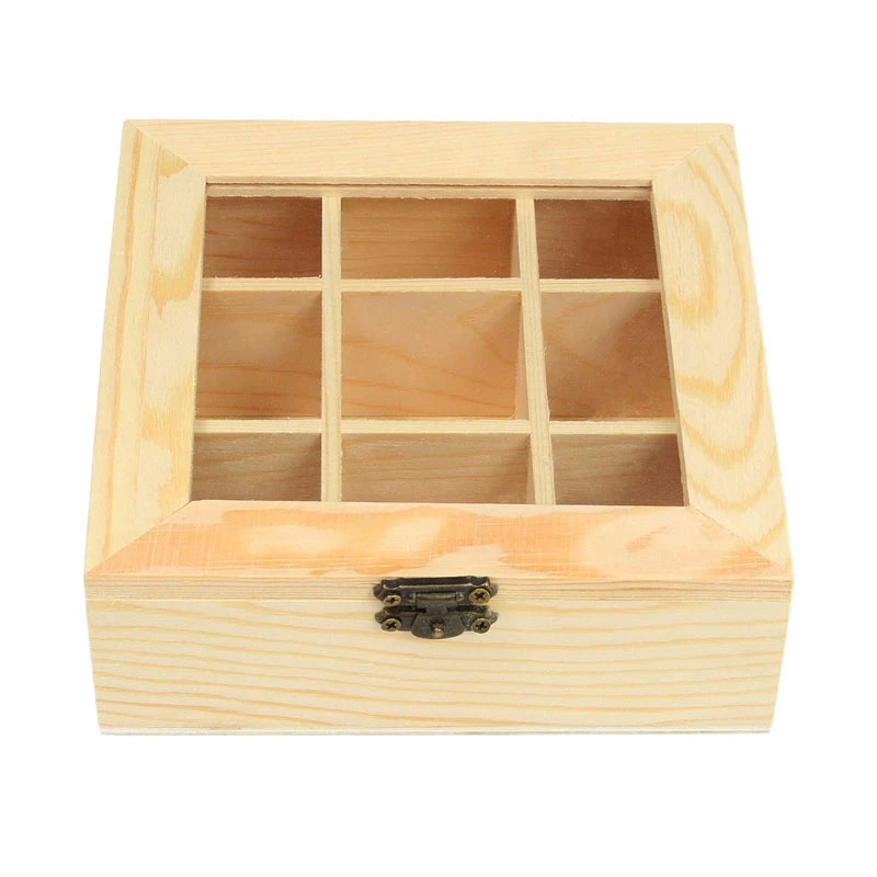 

Wooden Tea Bag Jewelry Organizer Chest Storage Box 9 Compartments Tea Box Organizer Wood Sugar Packet Container