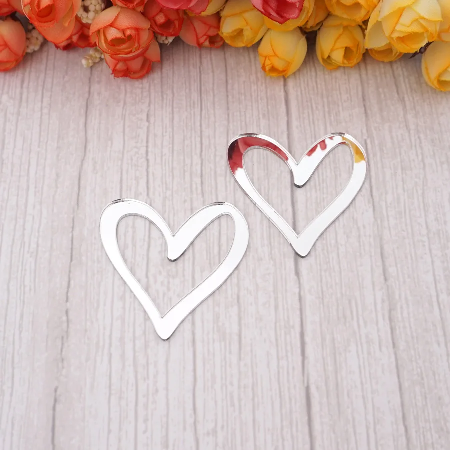 10pcs/Lot Hollow Out Cutting Mirrored Heart Shape Acrylic Tags DIY Birthday Wedding Party Home Decoration acrylic heart tags