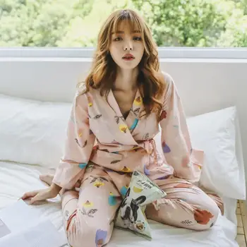 

New Autumn Home Clothes Dandelion doodle Sleepwear Cotton Ladies Pajamas Set Nightwear Ladies Women's pyjamas Suit Pijamas mujer