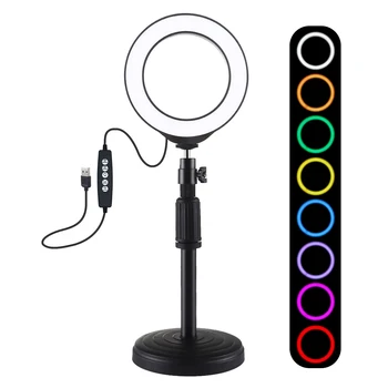 

5" RGB Desktop Led Ring Light Dimmable Selfie Lamp with 28cm Tripod Photography Camera Light for Makeup Video Live Youtube