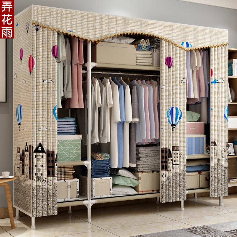 Cloth Wardrobe Steel Pipe Thicken Reinforced Double Cloth Simple Steel Frame Assembly Oxford Locker Hanging Wardrobe