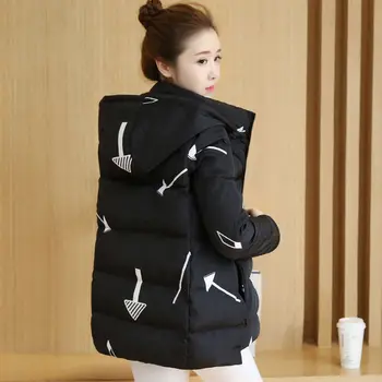 

Women 2020 Winter Casual Slim Short Parkas Female Fashion Print Down Cotton Coats Ladies Korean Style Hooded Jackets L52