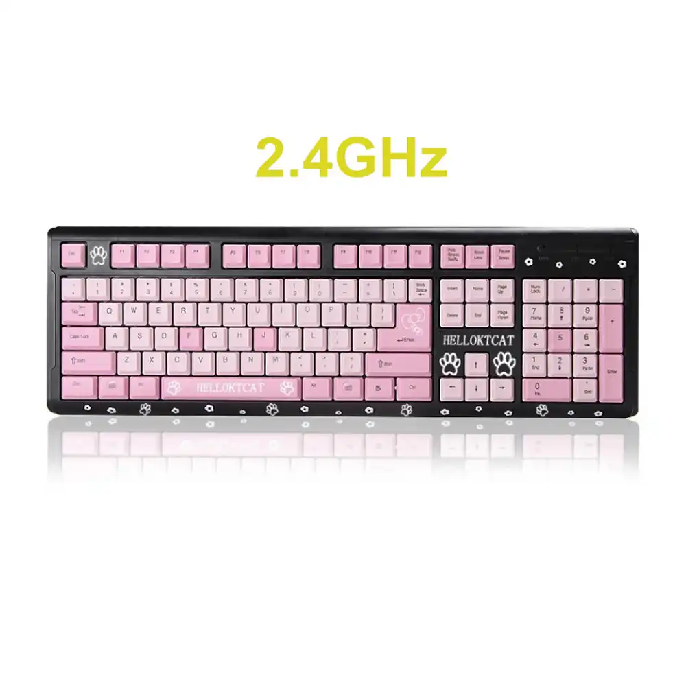24G Hz Nirkabel Laptop Desktop Keyboard Komputer Slim Kartun Lucu Merah Muda Nirkabel KT Kucing Keyboard Untuk Gadis Keyboards AliExpress