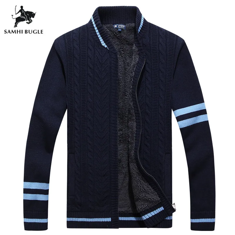 Mens Sweaters for 2019 Knitting Sweater Men Plus Thicken Zipper Splice Long Sleeves Male Winter Fashion Casual Men Sweater