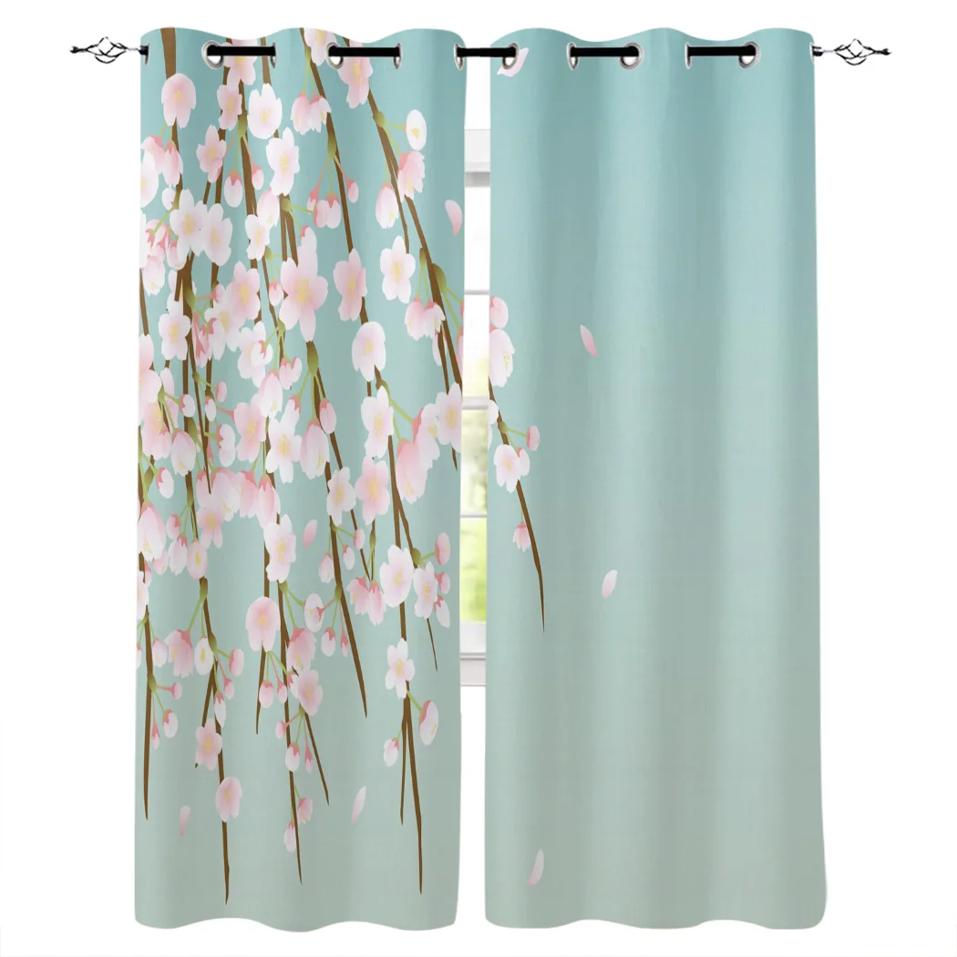 Twig Flower Branch Bud Pink Asian Cherry Tree Window Curtains Living Room Curtain Home Decor | Дом и сад