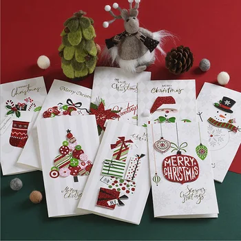 

8pcs/set Greeting Card with Envelopes Merry Christmas Xmas Best Wishes Blank Thank You Gift Cards