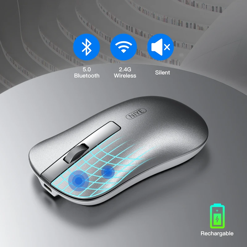 Bajo costo Ratón inalámbrico con Bluetooth para videojuegos, Mouse óptico recargable de 2,4 Ghz, silencioso, Mause para Macbook, Teclado, Pc, ordenador 8bWZwOD9aVl