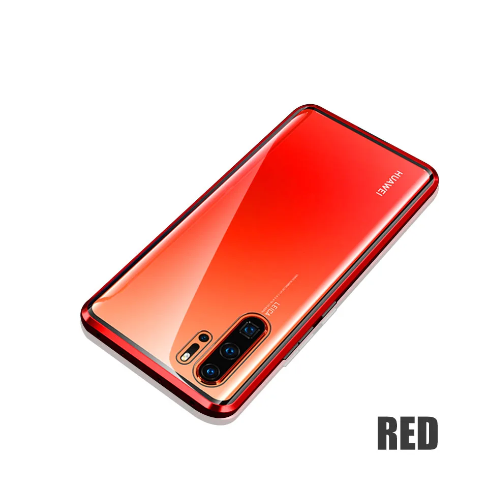 red Магнитный адсорбционный чехол для huawei P30 P20 Pro Lite P Smart, противоударный чехол для mate 20 Pro Honor 10 Lite, Задняя стеклянная крышка - Цвет: red