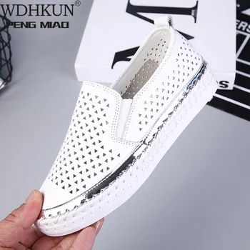 

Genuine Leather Women's Flat Sneakers Shoes Ladies Casual Canvas Vulcanize Shoe Buckle Female Moccasins Loafers Oxford Footwear